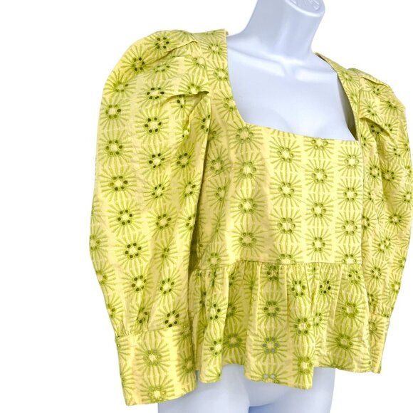 Zara Embroidered Openwork Puff Sleeve Peplum Top Size Small - Picture 5 of 13